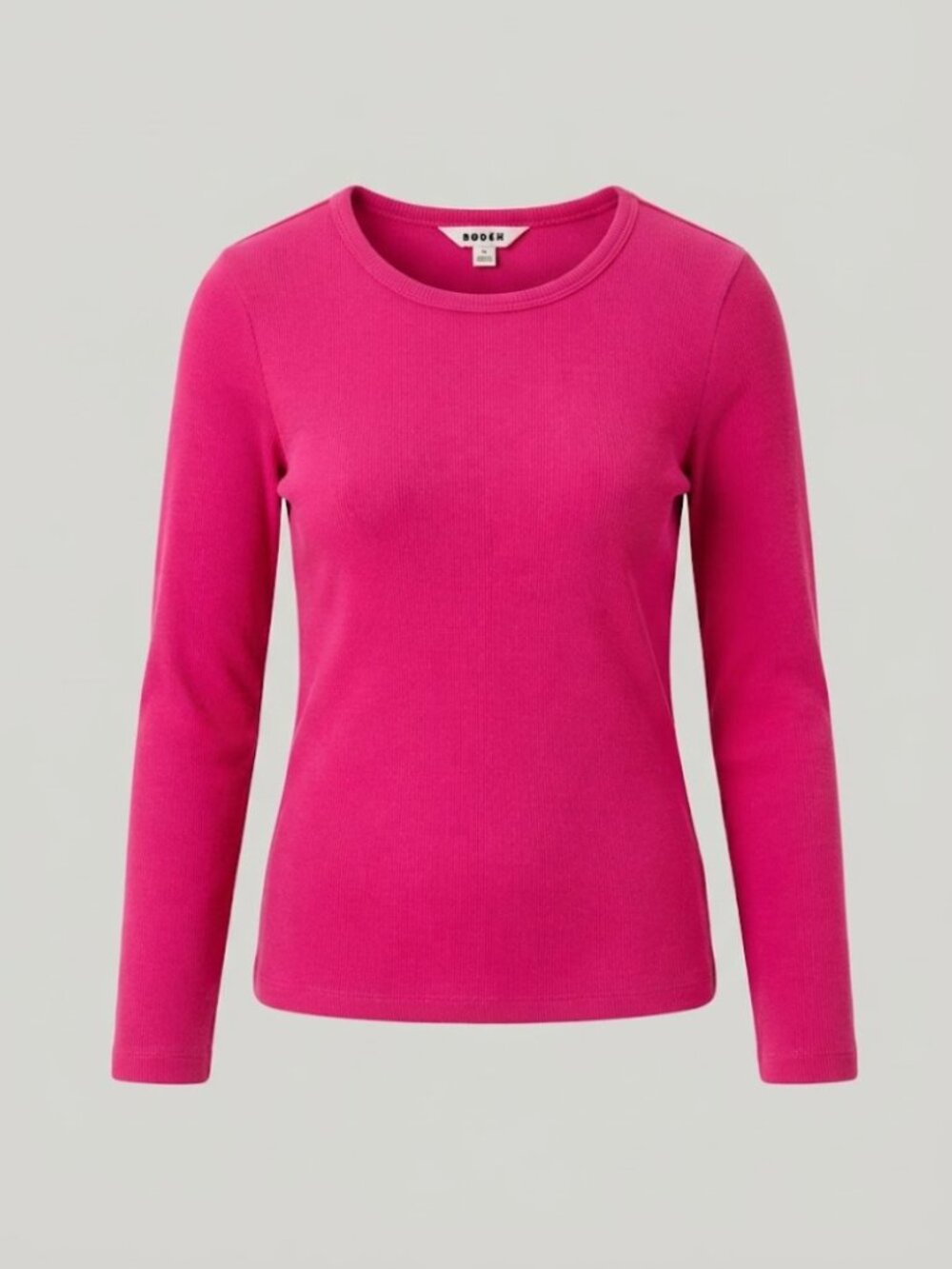 Boden Ribbed Long Sleeve Top Hot Pink Magenta Crewneck Cotton Women's Size XS